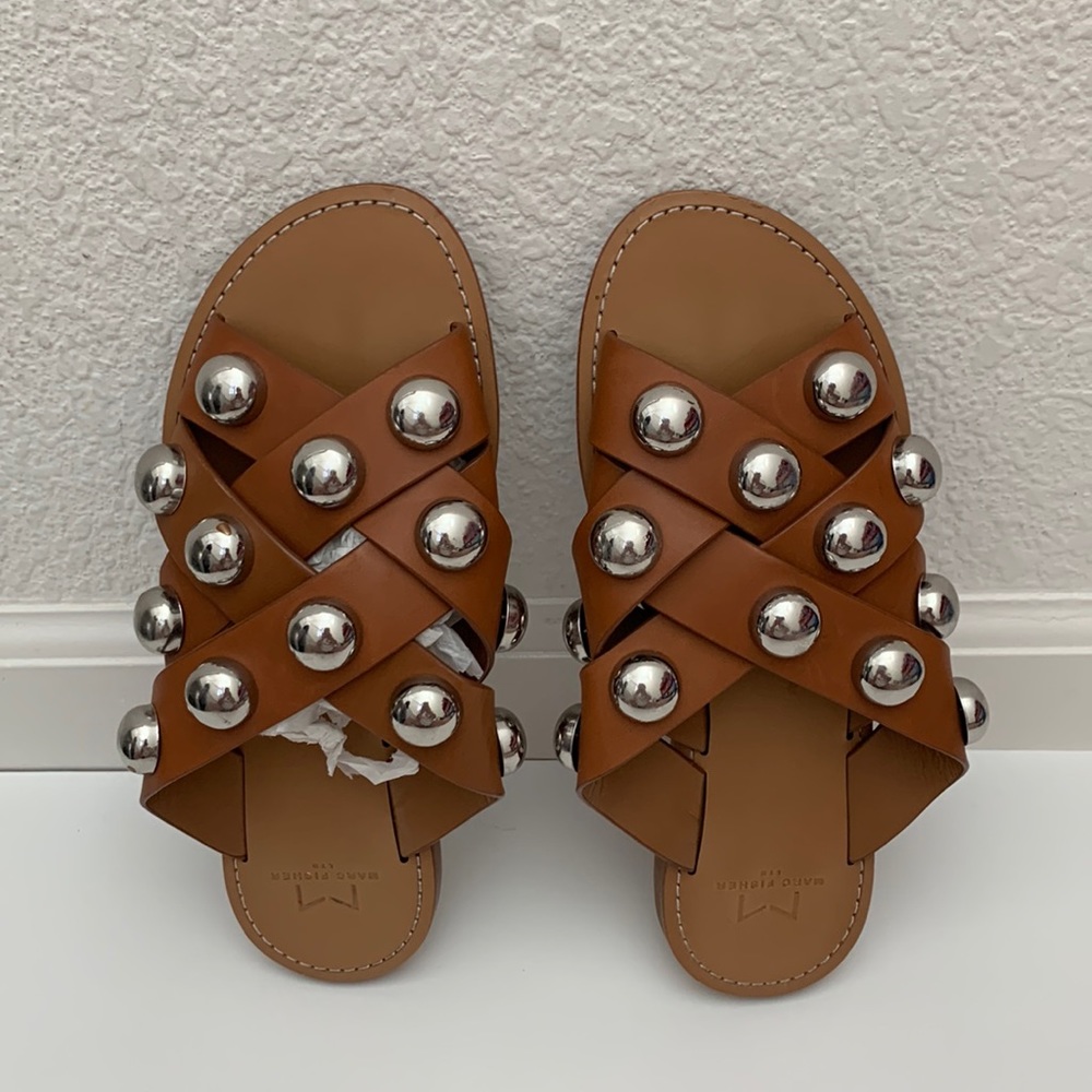 Marc Fisher Women’s Raidan Leathers Stud Slide Sandals